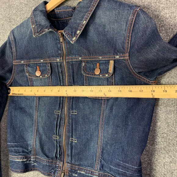 Vintage Ezra Fitch Women’s Sz Large Full Zip Front Cropped Jean Jacket‎ Pockets - Picture 3 of 9